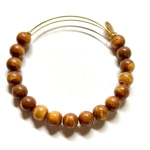 ALEX AND ANI WOOD BEADING Gold-Tone Brown Beaded EXPANDABLE Bracelet retired